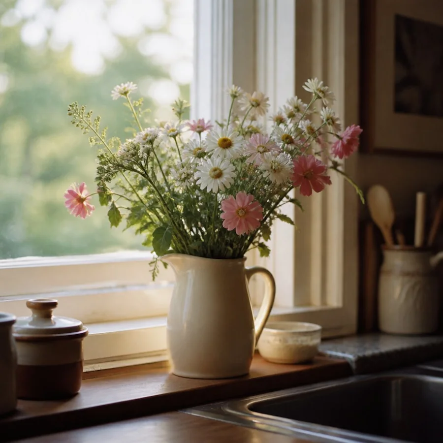 Fresh flowers on a windowsill